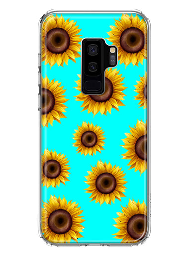 Samsung Galaxy S9 Plus Yellow Sunflowers Polkadot on Turquoise Teal Double Layer Phone Case Cover