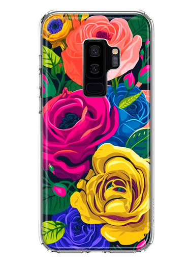 Samsung Galaxy S9 Plus Vintage Pastel Abstract Colorful Pink Yellow Blue Roses Double Layer Phone Case Cover