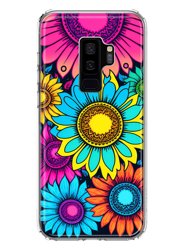 Samsung Galaxy S9 Plus Vintage Colorful Abstract Sunflowers Floral Double Layer Phone Case Cover