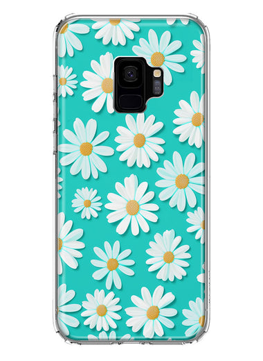 Samsung Galaxy S9 Turquoise Teal White Daisies Cute Daisy Polka Dots Double Layer Phone Case Cover