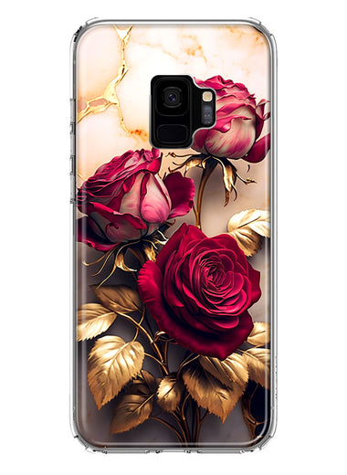 Samsung Galaxy S9 Romantic Elegant Gold Marble Red Roses Double Layer Phone Case Cover