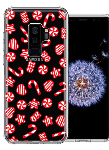 Samsung Galaxy S9 Plus Christmas Winter Red White Peppermint Candies Swirls Candycanes Design Double Layer Phone Case Cover