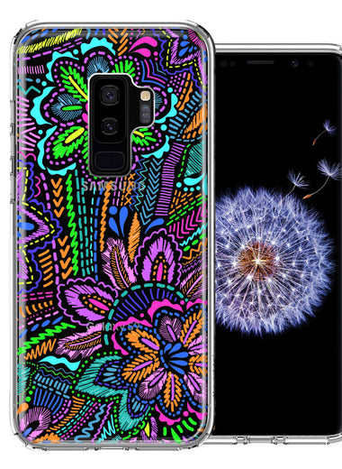 Samsung Galaxy S9 Plus Colorful Summer Flowers Doodle Art Design Double Layer Phone Case Cover