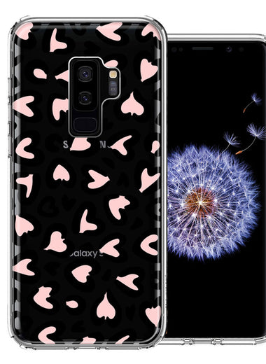 Samsung Galaxy S9 Plus Cute Pink Leopard Print Hearts Valentines Day Love Double Layer Phone Case Cover
