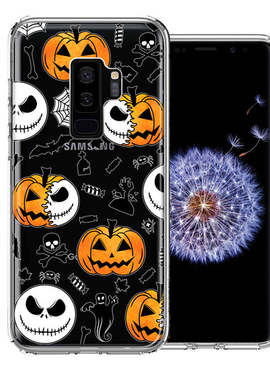Samsung Galaxy S9 Plus Halloween Jack-O-Lantern Pumpkin Skull Spooky Design Double Layer Phone Case Cover