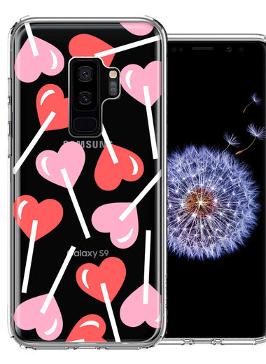 Samsung Galaxy S9 Plus Heart Suckers Lollipop Valentines Day Candy Lovers Double Layer Phone Case Cover