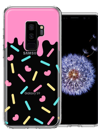 Samsung Galaxy S9 Plus Pink Drip Frosting Cute Heart Sprinkles Kawaii Cake Design Double Layer Phone Case Cover