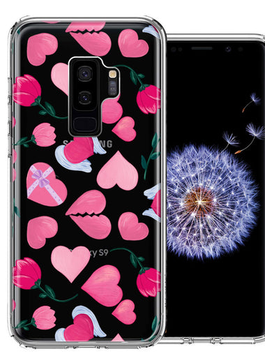 Samsung Galaxy S9 Plus Pretty Valentines Day Hearts Chocolate Candy Angel Flowers Double Layer Phone Case Cover