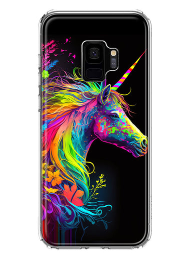 Samsung Galaxy S9 Neon Rainbow Glow Unicorn Floral Hybrid Protective Phone Case Cover