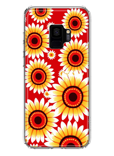 Samsung Galaxy S9 Yellow Sunflowers Polkadot on Red Double Layer Phone Case Cover