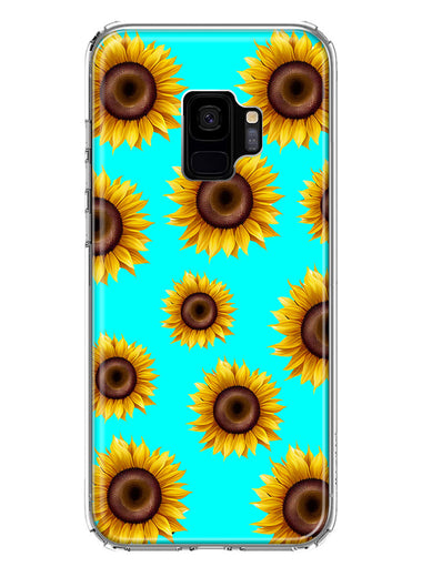 Samsung Galaxy S9 Yellow Sunflowers Polkadot on Turquoise Teal Double Layer Phone Case Cover