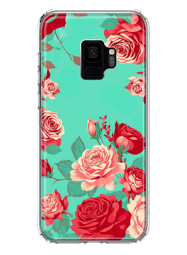 Samsung Galaxy S9 Turquoise Teal Vintage Pastel Pink Red Roses Double Layer Phone Case Cover