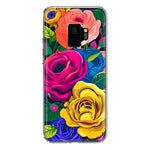 Samsung Galaxy S9 Vintage Pastel Abstract Colorful Pink Yellow Blue Roses Double Layer Phone Case Cover