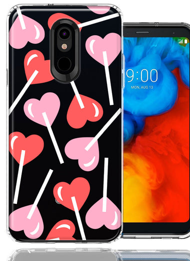 LG K40 Heart Suckers Lollipop Valentines Day Candy Lovers Double Layer Phone Case Cover