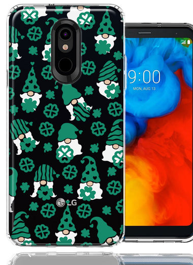 LG Aristo 2/3/K8 Lucky Green St Patricks Day Cute Gnomes Shamrock Polkadots Double Layer Phone Case Cover