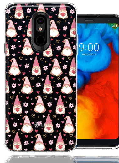 LG Aristo 2/3/K8 Pink Blush Valentines Day Flower Hearts Gnome Characters Cute Double Layer Phone Case Cover