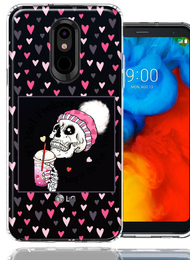 LG Stylo 5 Pink Dead Valentine Skull Frap Hearts If I had Feelings They'd Be For You Love Double Layer Phone Case Cover