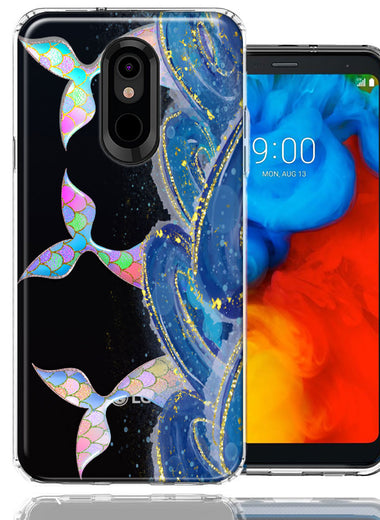 LG Stylo 4 Rainbow Mermaid Tails Scales Ocean Waves Beach Girls Summer Double Layer Phone Case Cover