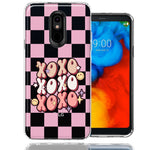 LG Aristo 2/3/K8 Retro Pink Checkered XOXO Vintage 70s Style Hippie Valentine Love Double Layer Phone Case Cover