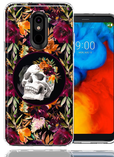 LG Aristo 2/3/K8 Romance Is Dead Valentines Day Halloween Skull Floral Autumn Flowers Double Layer Phone Case Cover