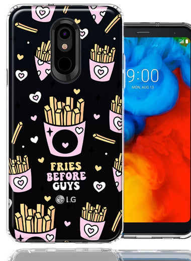 LG Stylo 5 Cute Valentine Pink Love Hearts Fries Before Guys Double Layer Phone Case Cover