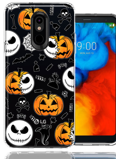 LG Aristo 2/3/K8 Halloween Jack-O-Lantern Pumpkin Skull Spooky Design Double Layer Phone Case Cover