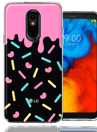 LG Stylo 5 Pink Drip Frosting Cute Heart Sprinkles Kawaii Cake Design Double Layer Phone Case Cover
