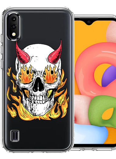 Samsung Galaxy A01 Flamming Devil Skull Design Double Layer Phone Case Cover