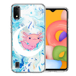 Samsung Galaxy A01 Pink Axolotl Moon Mable Design Double Layer Phone Case Cover