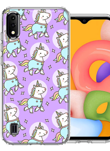 Samsung Galaxy A01 Cute Unicorns Purple Design Double Layer Phone Case Cover