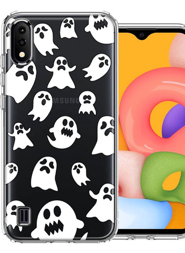 Samsung Galaxy A01 Halloween Spooky Ghost Design Double Layer Phone Case Cover