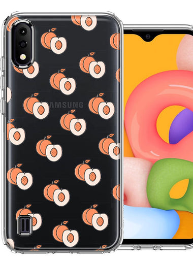 Samsung Galaxy A01 Polka Dot Peaches Design Double Layer Phone Case Cover