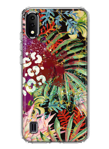 Samsung Galaxy A01 Leopard Tropical Flowers Vacation Dreams Hibiscus Floral Hybrid Protective Phone Case Cover