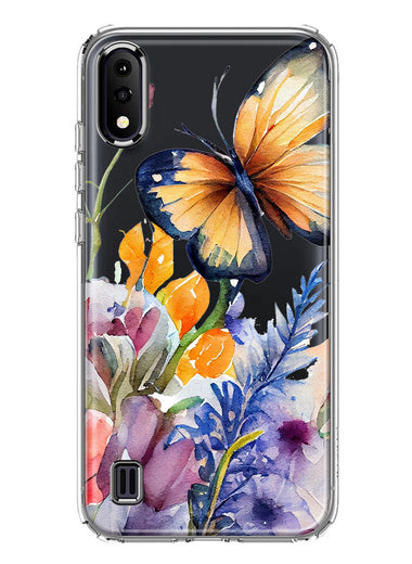 Samsung Galaxy A01 Spring Summer Flowers Butterfly Purple Blue Lilac Floral Hybrid Protective Phone Case Cover