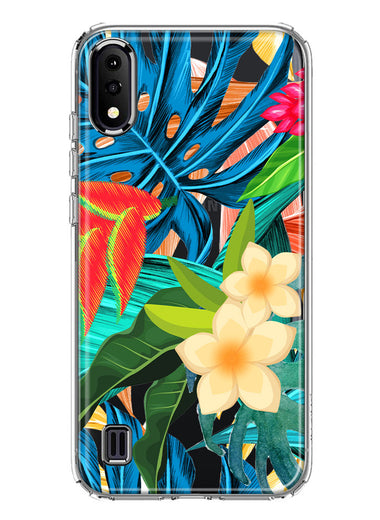 Samsung Galaxy A01 Blue Monstera Pothos Tropical Floral Summer Flowers Hybrid Protective Phone Case Cover