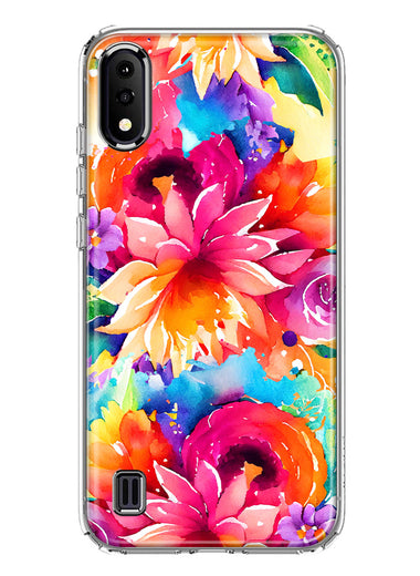Samsung Galaxy A01 Watercolor Paint Summer Rainbow Flowers Bouquet Bloom Floral Hybrid Protective Phone Case Cover