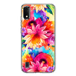 Samsung Galaxy A01 Watercolor Paint Summer Rainbow Flowers Bouquet Bloom Floral Hybrid Protective Phone Case Cover