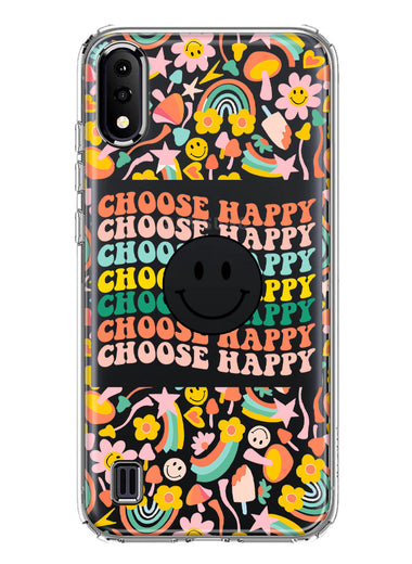 Samsung Galaxy A01 Choose Happy Smiley Face Retro Vintage Groovy 70s Style Hybrid Protective Phone Case Cover