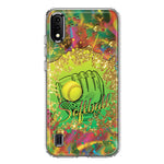 Samsung Galaxy A01 Love Softball Girls Glove Green Tie Dye Swirl Paint Hybrid Protective Phone Case Cover