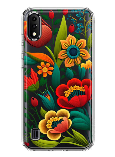 Samsung Galaxy A01 Colorful Red Orange Folk Style Floral Vibrant Spring Flowers Hybrid Protective Phone Case Cover