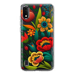Samsung Galaxy A01 Colorful Red Orange Folk Style Floral Vibrant Spring Flowers Hybrid Protective Phone Case Cover