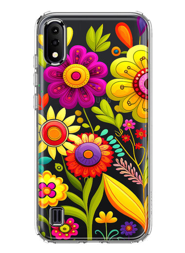 Samsung Galaxy A01 Colorful Yellow Pink Folk Style Floral Vibrant Spring Flowers Hybrid Protective Phone Case Cover