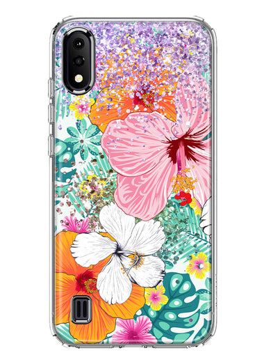 Samsung Galaxy A01 Hawaiian Vibes Hibiscus Flowers Monstera Vacation Summer Hybrid Protective Phone Case Cover