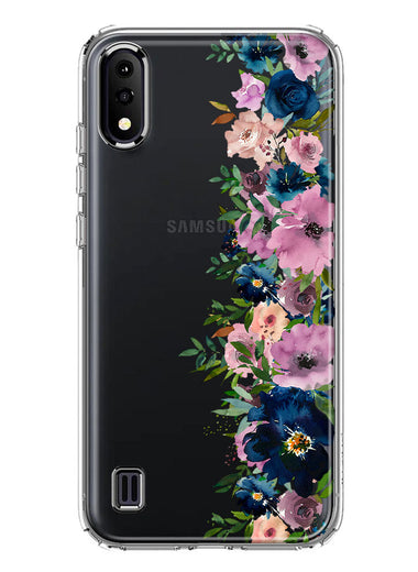 Samsung Galaxy A01 Navy Blue Summer Watercolor Floral Classic Purple Flowers Hybrid Protective Phone Case Cover