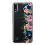 Samsung Galaxy A01 Navy Blue Summer Watercolor Floral Classic Purple Flowers Hybrid Protective Phone Case Cover