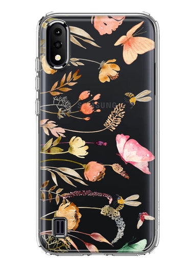 Samsung Galaxy A01 Peach Meadow Wildflowers Butterflies Bees Watercolor Floral Hybrid Protective Phone Case Cover