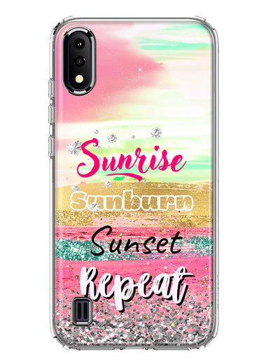 Samsung Galaxy A01 Summer Brush Strokes Sunrise Sunburn Sunset Repeat Hybrid Protective Phone Case Cover