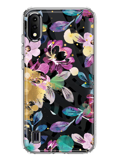 Samsung Galaxy A01 Zebra Stripes Tropical Flowers Purple Blue Summer Vibes Hybrid Protective Phone Case Cover