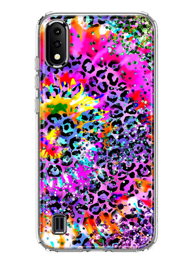 Samsung Galaxy A01 Vibrant Pink Purple Tie Dye Summer Leopard Swirl Rainbow Hybrid Protective Phone Case Cover