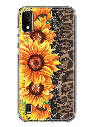 Samsung Galaxy A01 Yellow Summer Sunflowers Brown Leopard Honeycomb Hybrid Protective Phone Case Cover
